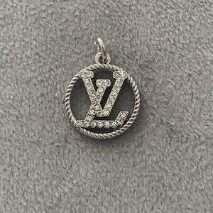 Upcycled  Silver Crystal Round Pendant Charm